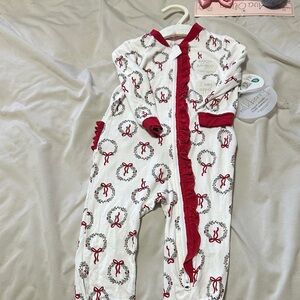 Red and White Baby Onesie with Wreath Pattern